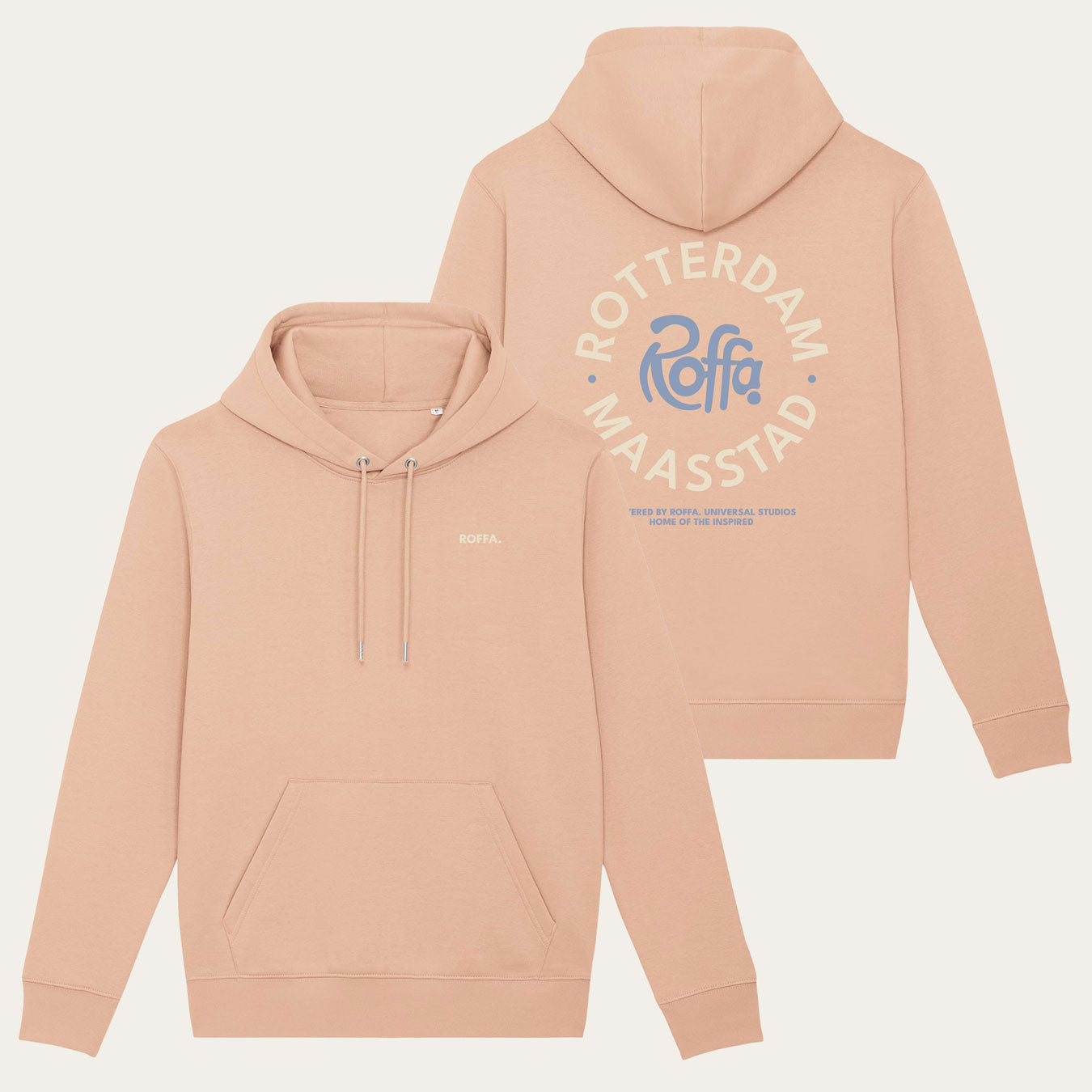 Peach hoodie met een rond Roffa en rotterdam logo