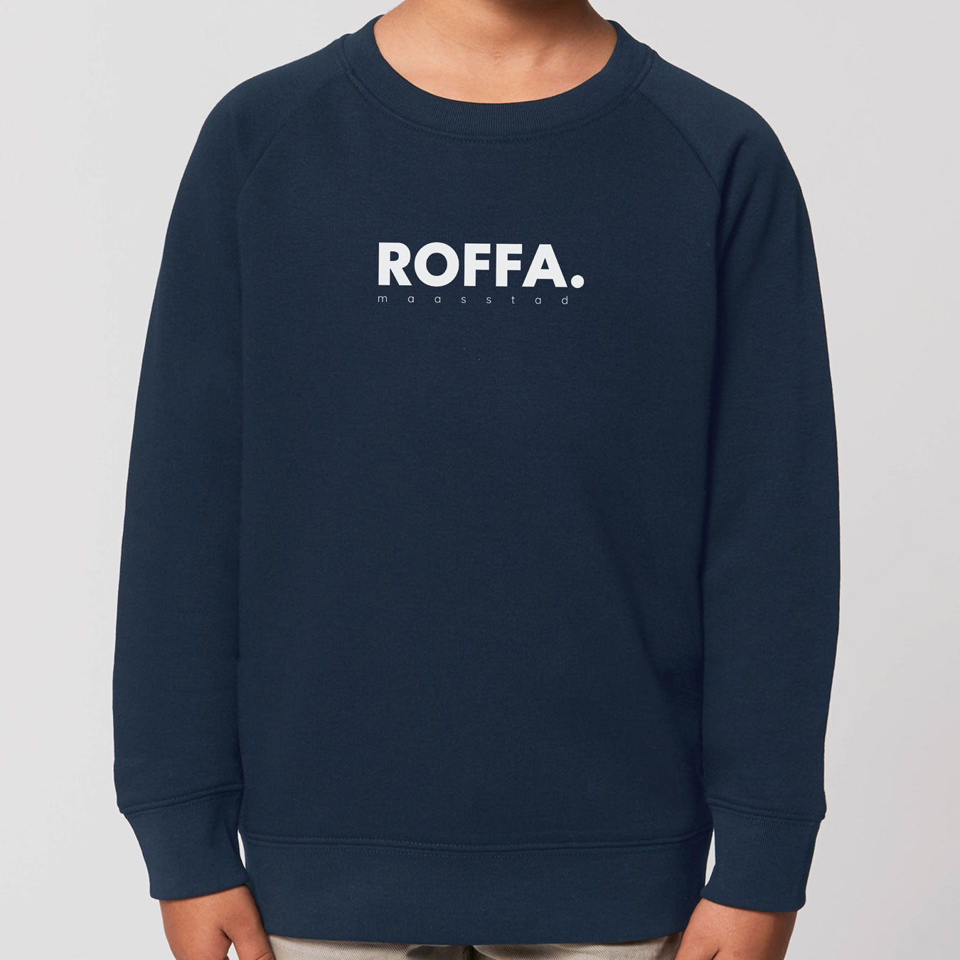 Blauwe kinder trui met Roffa en rotterdam logo