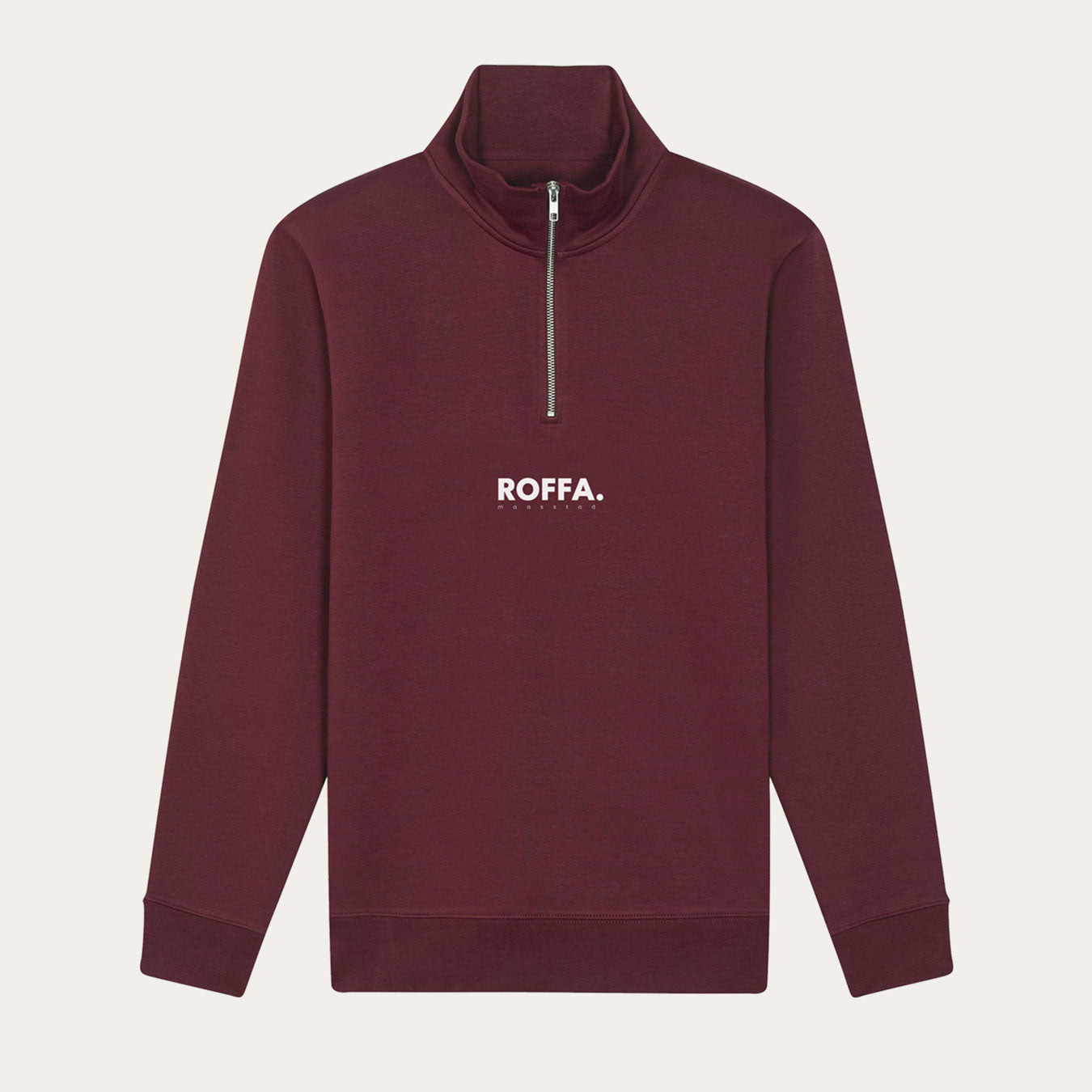 Rode sweater met Rits en Roffa logo