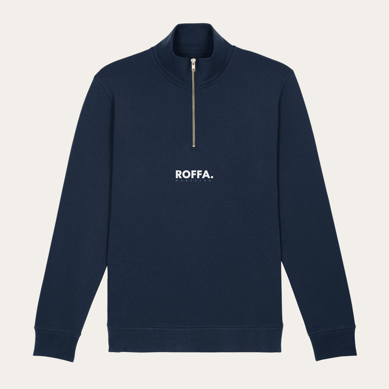 Blauwe sweater met rits en Roffa logo