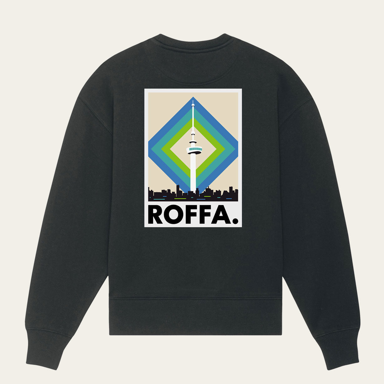 Zwarte trui met ROFFA. en euromast opdruk
